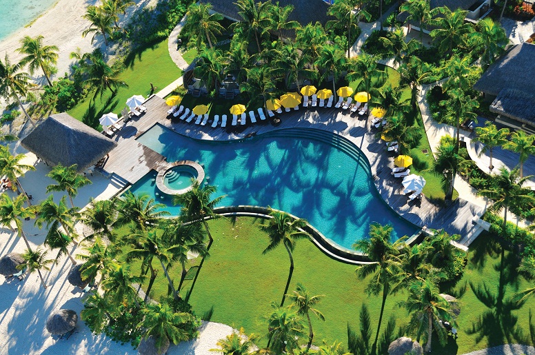 The swimming pool at the Four Seasons Resort Bora Bora