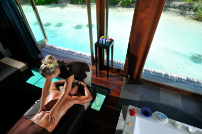 Massage in an Overwater Spa suite at the Intercontinental Thalasso Resort & Spa in Bora Bora
