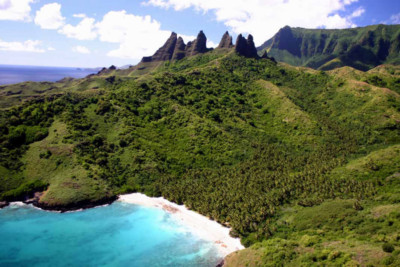 Aerial view on a Bay of Nuku Hiva in the Marquesas Archipelago